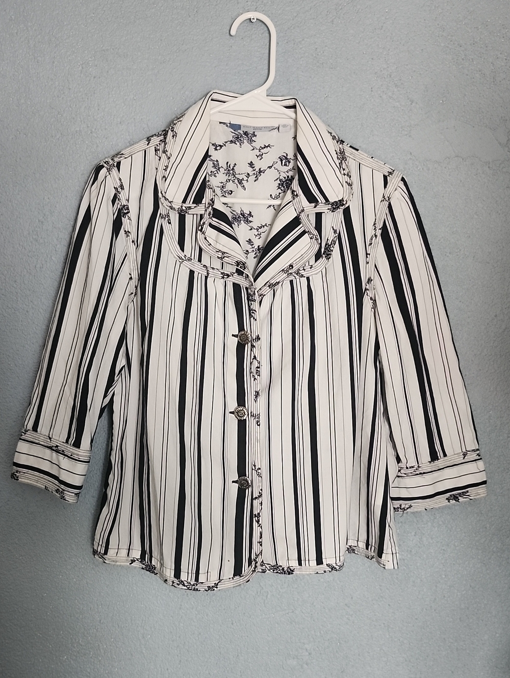 Black & White Striped Button-Front Women's Shirt